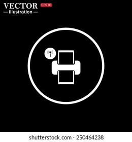 White circle on a black background. Printer with wi-fi connection , vector, EPS 10