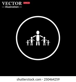 White circle on a black background. kids silhouette family , vector illustration, EPS 10