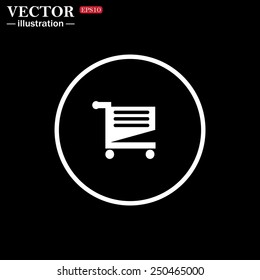 White circle on a black background. Shoping basket , vector illustration, EPS 10