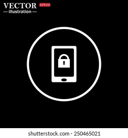 White circle on a black background. the phone is locked, vector illustration, EPS 10