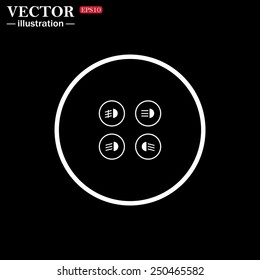 White circle on a black background. Indicator lights on the car dashboard