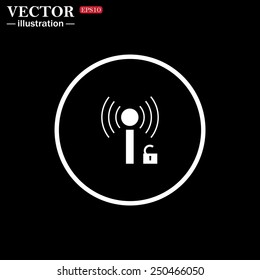 White circle on a black background. Wireless network access is open, unlocked , vector illustration, EPS 10