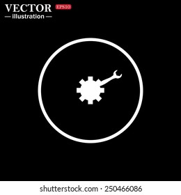 White circle on a black background. Cog Settings , vector illustration, EPS 10