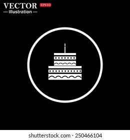 White circle on a black background. birthday cake icon. Vector illustration, EPS 10