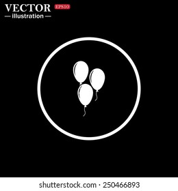 White circle on a black background, icon. Balloon sign icon. Birthday air balloon with rope or ribbon symbol.  Vector illustration, EPS 10