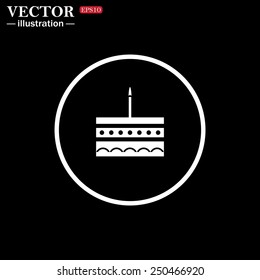White circle on a black background, icon. birthday cake icon. Vector illustration, EPS 10