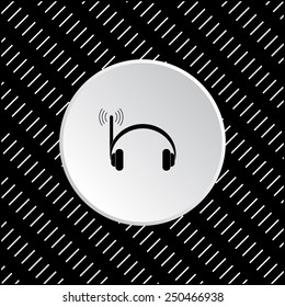White circle on a black background. Headphones. Musical accessories running through wi-fi network,  vector illustration, EPS 10