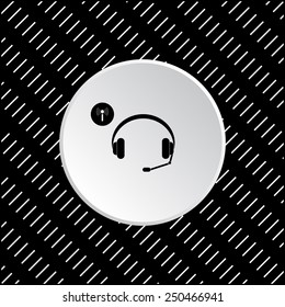 White circle on a black background.  Headphones. Musical accessories running through wi-fi network,  vector illustration, EPS 10