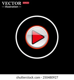 White circle on a black background, icon. play, vector, EPS 10