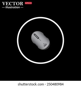 White circle on a black background, icon. realistic wireless mouse, vector illustration, EPS 10