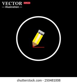 White circle on a black background, icon. yellow pencil, vector, EPS 10