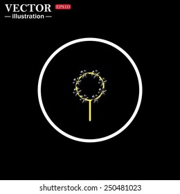 White circle on a black background, icon. Children's toy wind mill, turntables, pinwheel wind vane, vector illustration, EPS 10