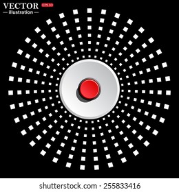 White circle on a black background. icon,  Red button start, stop. Vector illustration, EPS 10