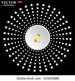 White circle on a black background. icon,  yellow pencil, vector, EPS 10