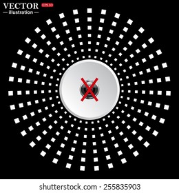 White circle on a black background. icon,  photo video banned camera crossed out with a red cross, vector, EPS 10