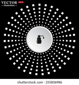 White circle on a black background. icon,  Shower Gel, Liquid Soap, Lotion, Cream, Shampoo, Bath Foam. , vector illustration, EPS 10