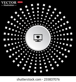White circle on a black background. icon,  computer and heart, cyber-love symbol, vector illustration, EPS 10