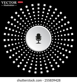 White circle on a black background. icon,  Microphone. Voice recording, vector illustration, EPS 10