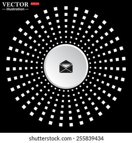 White circle on a black background. icon,  open envelope with a letter, vector, EPS 10