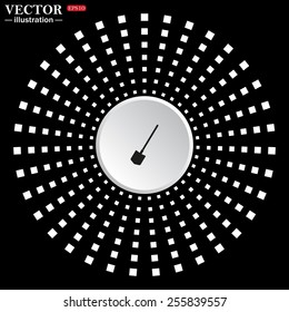 White circle on a black background. icon,  icon shovel. Vector illustration, EPS 10