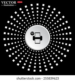 White circle on a black background. icon,  Printer with wi-fi connection , vector, EPS 10