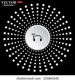 White circle on a black background. icon,  Headphones. Musical accessories running through wi-fi network,  vector illustration, EPS 10