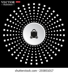 White circle on a black background. icon,  bag on wheels , vector illustration, EPS 10