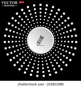 White circle on a black background. icon,  black pencil, vector, EPS 10