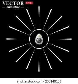 White circle on a black background with white rays. icon smartphone camera and flash. icon. vector design