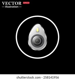 White circle on a black background. icon smartphone camera and flash, vector illustration, EPS 10