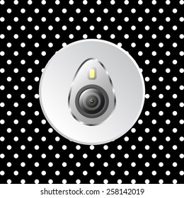 White circle on a black background with white polka dots. icon smartphone camera and flash, vector illustration, EPS 10