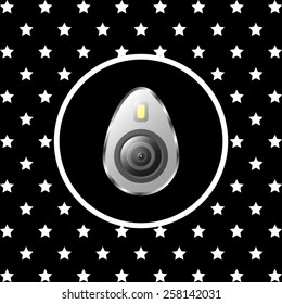 White circle on a black background with stars. icon smartphone camera and flash, vector illustration, EPS 10