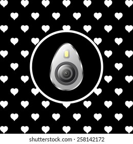 White circle on a black background with hearts. icon smartphone camera and flash, vector illustration, EPS 10