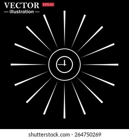 White circle on a black background with white rays.  clock icon. Flat design style, vector illustration, EPS 10 