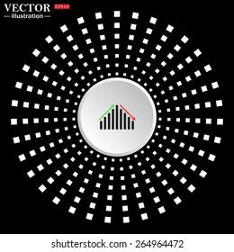 White circle on a black background with square beams.  Icon chart with arrows, vector illustration, EPS 10