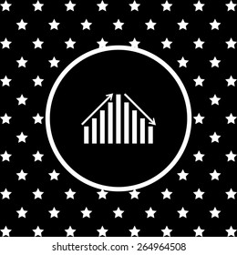 White circle on a black background with stars.  Icon chart with arrows, vector illustration, EPS 10