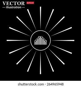 White circle on a black background with white rays.  Icon chart with arrows, vector illustration, EPS 10