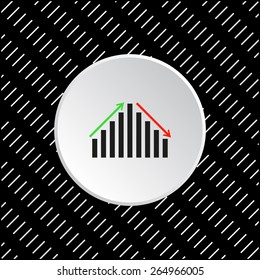 White circle on a black background with white strokes.  Icon chart with arrows, vector illustration, EPS 10