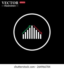 White circle on a black background.  Icon chart with arrows, vector illustration, EPS 10