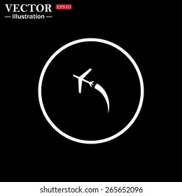 White circle on a black background.  The plane takes off. Icon plane. Vector illustration, EPS 10