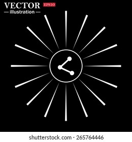 White circle on a black background with white rays.  web icon share vector illustration, EPS 10