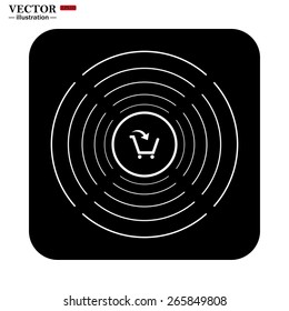 White circle on a black background  put in shopping cart , vector illustration, EPS 10