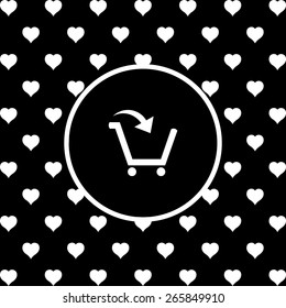 White circle on a black background with hearts.  put in shopping cart , vector illustration, EPS 10