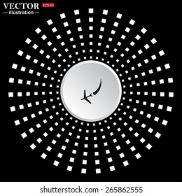White circle on a black background with square beams.  icon plane. The plane is landing , vector illustration, EPS 10