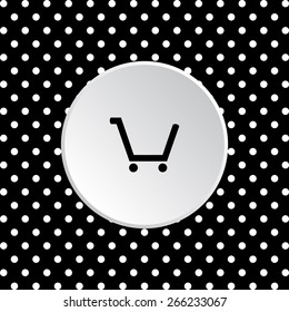 White circle on a black background with white polka dots.  put in shopping cart , vector illustration, EPS 10