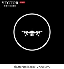 White circle on a black background. Quadrocopter. icon. vector design