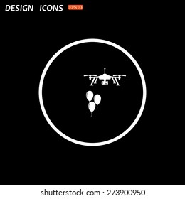 White circle on a black background.  Aerial photography. Festive balloons. Quadrocopter. icon. vector design