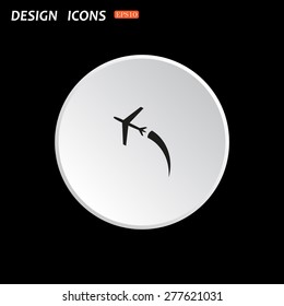 The white circle on a black background. plane. icon. vector design