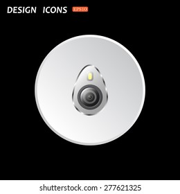 The white circle on a black background. icon smartphone camera and flash. icon. vector design