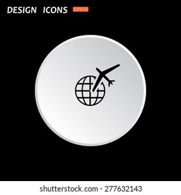 The white circle on a black background. Fashion Icon aircraft around the world. icon. vector design